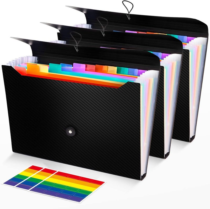 Nicecho 3Pcs Expanding File Folder, 13 Pockets Accordion File Holder Organizer, A4 Letter Size Paper Document Receipt Organizer Accordian Filing Folder for Classroom, Home, Office and Travel - Image 1